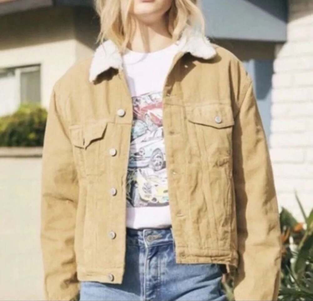 Brandy Melville John Galt Sherpa Lined Corduroy Jacket Tan Size OS